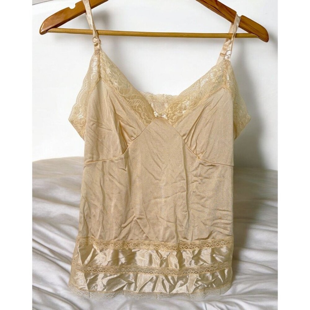 Adonna Womens Camisole Slip Lingerie Size 36 Beige Lace Accents Nylon
